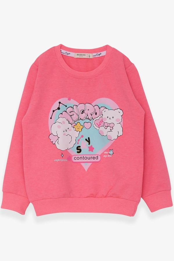 Breeze Kız Çocuk Sweatshirt Kalp Baskılı 2-6 Yaş, Neon Pembe - Image 1