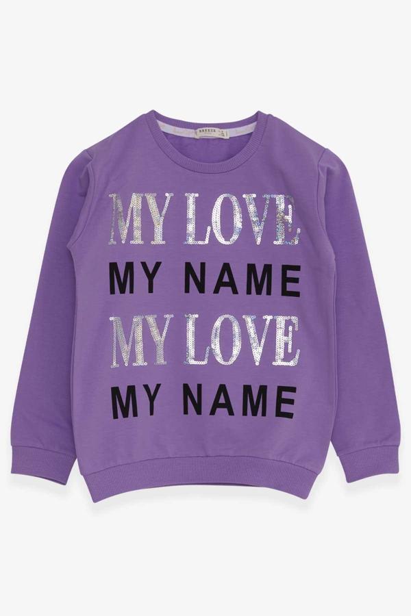 Breeze Kız Çocuk Sweatshirt Yazı Baskılı Pullu 8-14 Yaş, Lila - Image 1