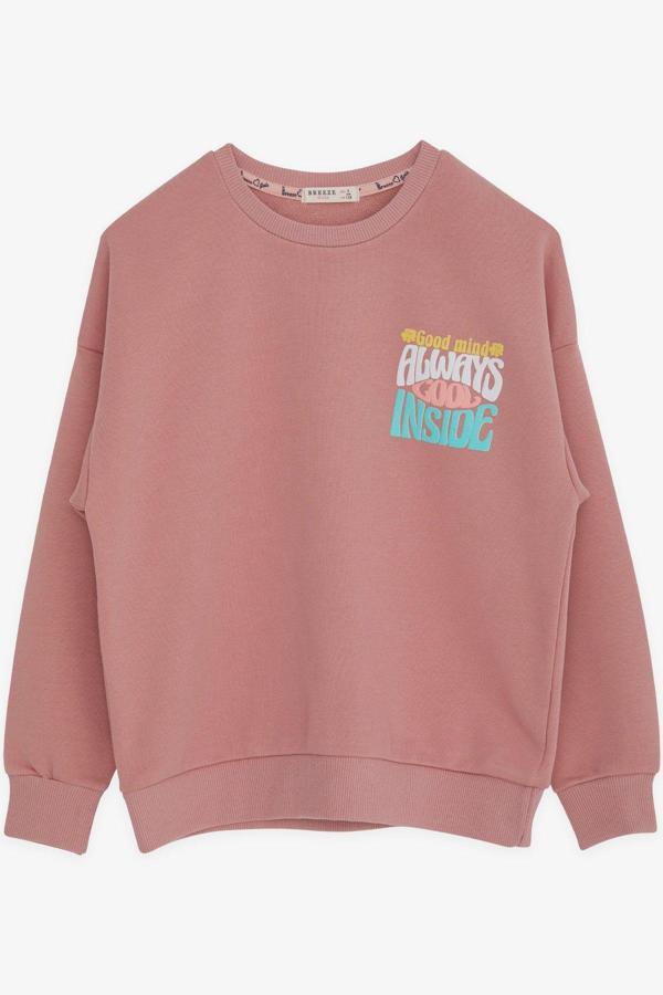 Breeze Kız Çocuk Sweatshirt Renkli Yazı Baskılı 8-14 Yaş, Gülkurusu - Image 1