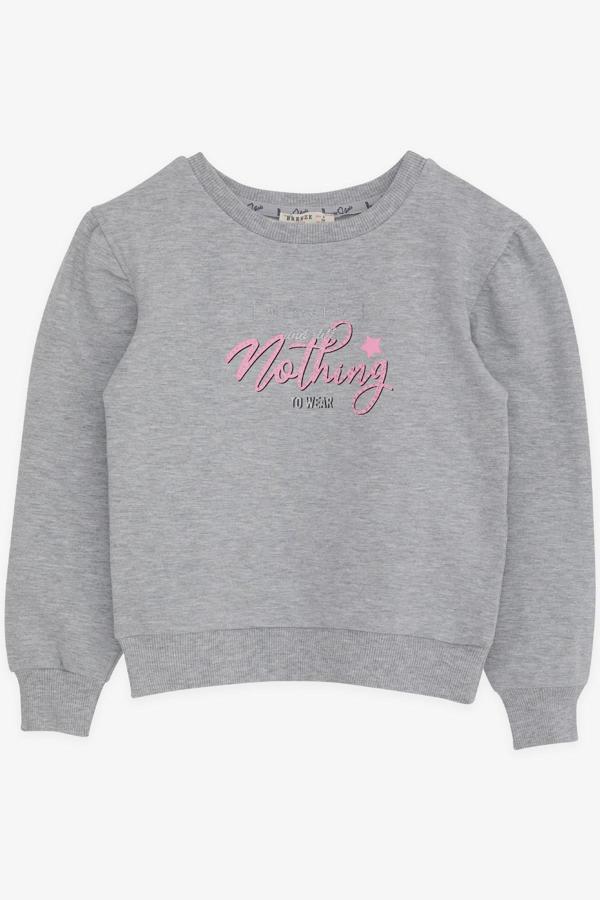Breeze Kız Çocuk Sweatshirt Simli Yazı Baskılı 8-14 Yaş, Gri Melanj - Image 1