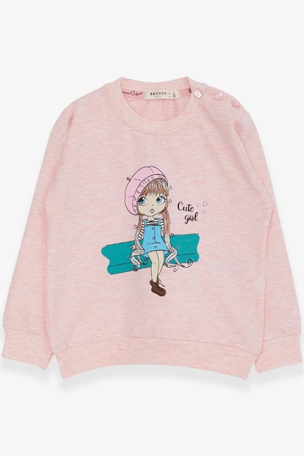 Breeze Kız Çocuk Sweatshirt Sevimli Kız Baskılı 1.5-5 Yaş, Somon Melanj - Image 1