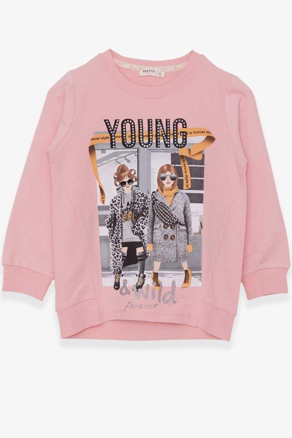 Breeze Kız Çocuk Sweatshirt Dostluk Temalı 6-12 Yaş, Pudra - Image 1