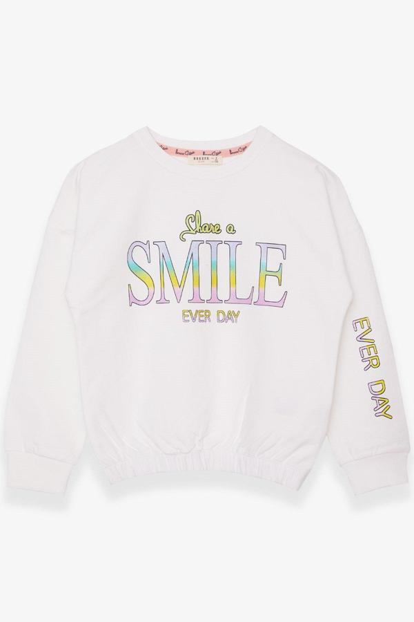 Breeze Kız Çocuk Sweatshirt Simli Yazı Baskılı 8-14 Yaş, Ekru - Image 1