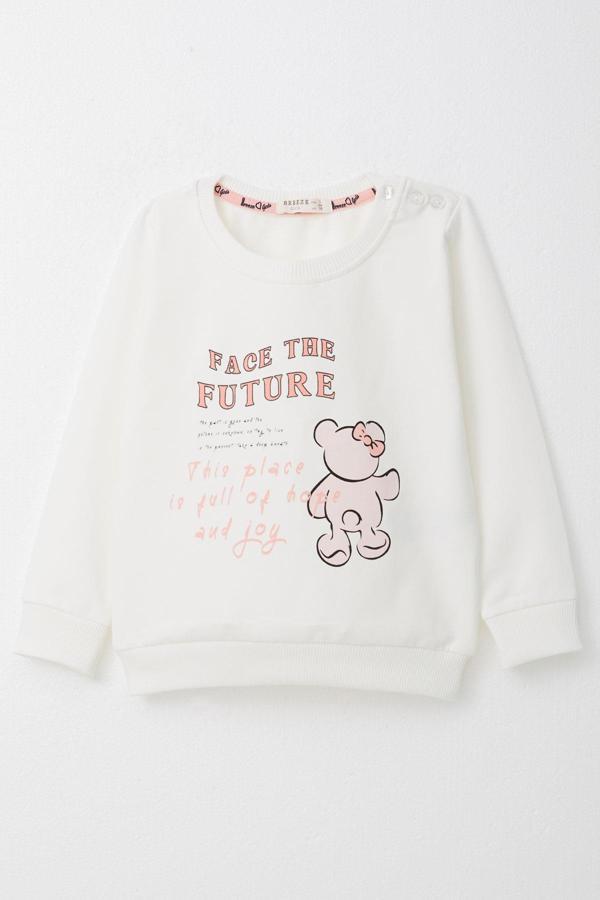 Breeze Kız Çocuk Sweatshirt Ayıcık & Yazı Baskılı 1.5-5 Yaş, Ekru - Image 1