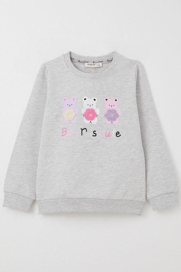 Breeze Kız Çocuk Sweatshirt Sevimli Ayıcıklar Baskılı 1.5-5 Yaş, Açık Gri Melanj - Image 1