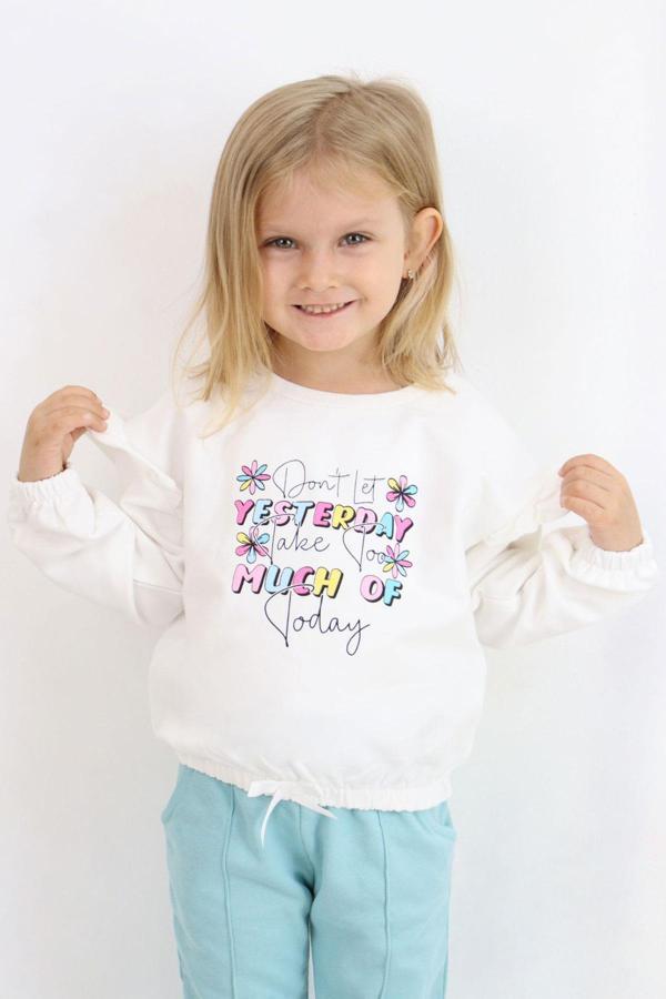 Breeze Kız Çocuk Sweatshirt Renkli Yazı Baskılı Beli Lastikli 3-7 Yaş, Ekru - Image 1