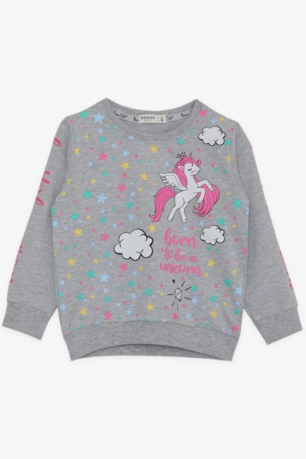 Breeze Kız Çocuk Sweatshirt Unicorn Baskılı 2-6 Yaş, Gri Melanj - Image 1