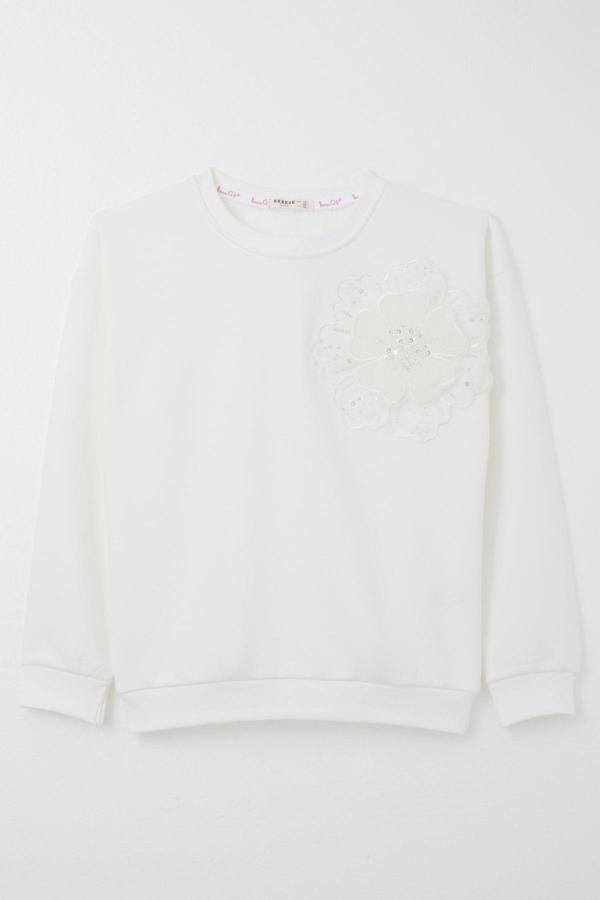 Breeze Kız Çocuk Sweatshirt Yonca Arma Aksesuarlı 9-14 Yaş, Ekru - Image 1