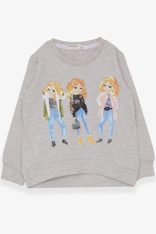 Breeze Kız Çocuk Sweatshirt Pullu Kız Baskılı 3-8 Yaş, Bej Melanj - Image 1