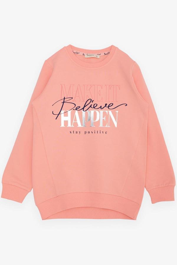 Breeze Kız Çocuk Sweatshirt Yaldızlı Yazı Baskılı 6-12 Yaş, Somon - Image 1