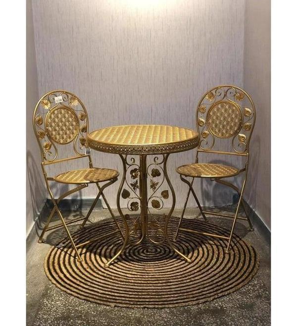 Panalı Ferforje Metal Masa Sandalye Seti Gold - Image 1