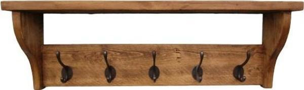 KUZELA  Ahşap Rustik Raflı Askılık(70 cm boy, 20 cm Yükseklik, 15 cm En,Kalınlık 3 cm) - Image 1