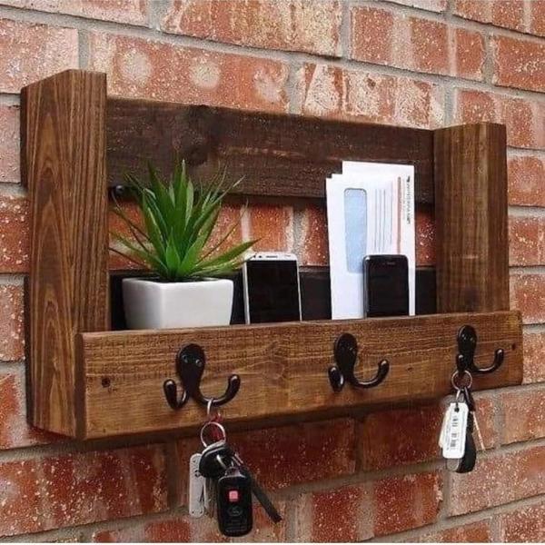 KUZELA Ahşap Duvar Raflı Askılık(12X40X60 CM) - Image 1