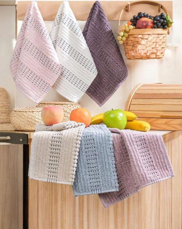 6 lı El Yüz Mutfak Havlusu Seti Zincir Desen 30 X 50 Cm - Image 1