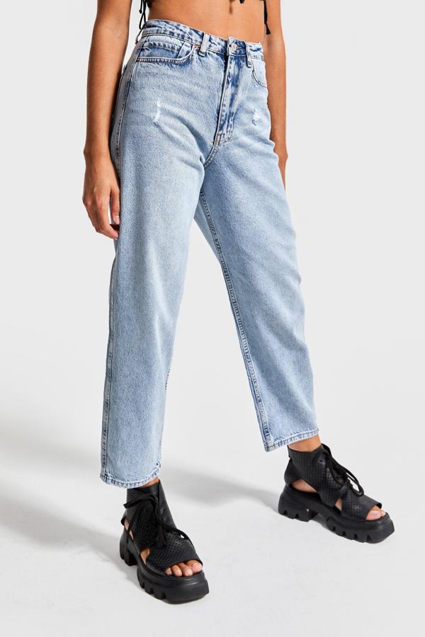 Kadın Snow Kot Rengi Lazer Detaylı Relax Fit %100 Koton Denim - Image 1