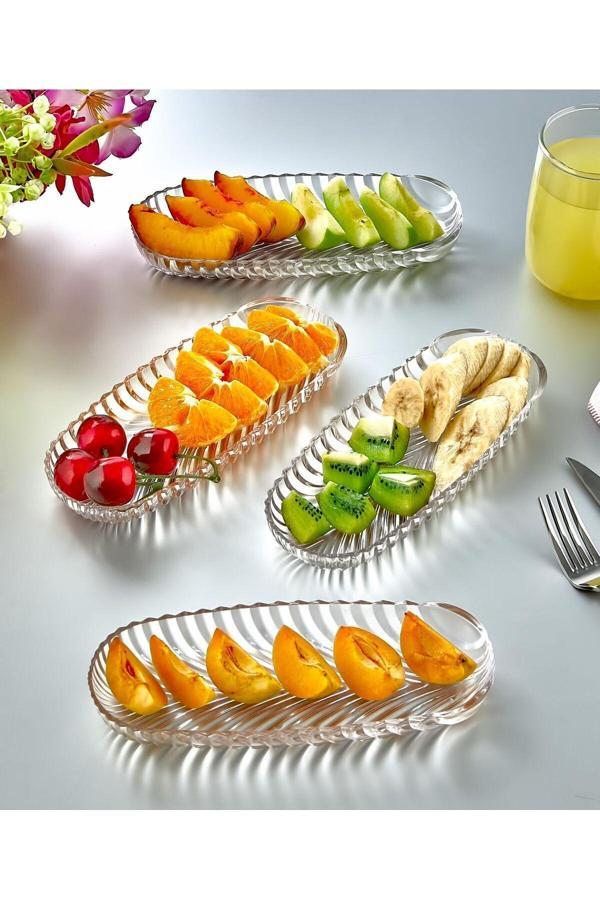 Safir 4 Adet Akrilik Balık Sırtı Kayık Tabak, Çerezlik, Kahvaltılık, 8 x 19 Cm Cam Değildir - Image 1