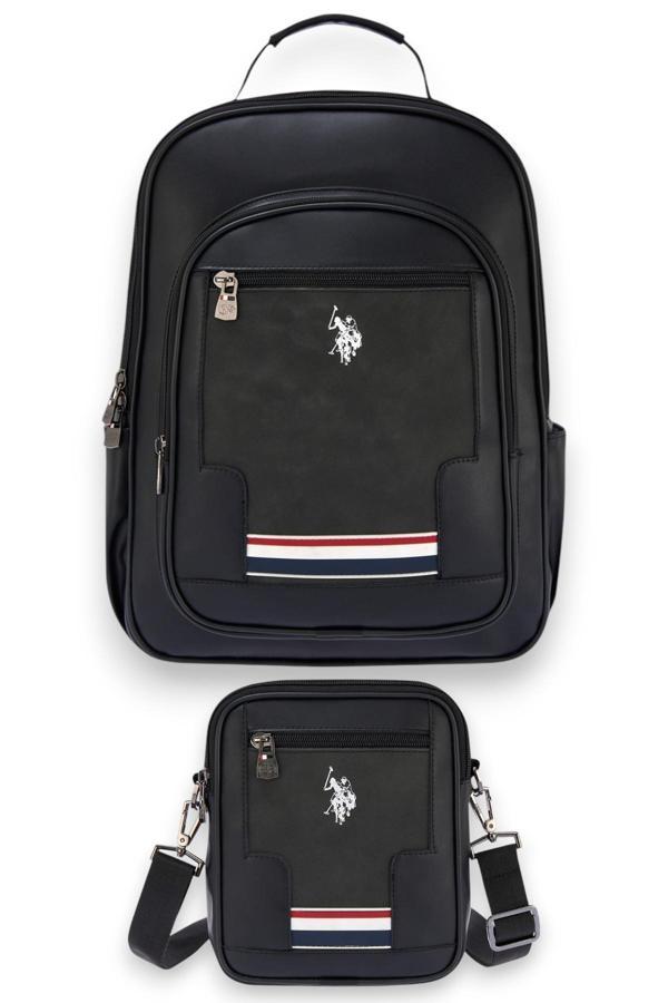 U.s. Polo Assn. Plcan250132 Vegan Suni Deri Laptop Bölmeli Sırt Çantası Ve Omuz Askılı Çapraz Çanta Siyah - Image 1