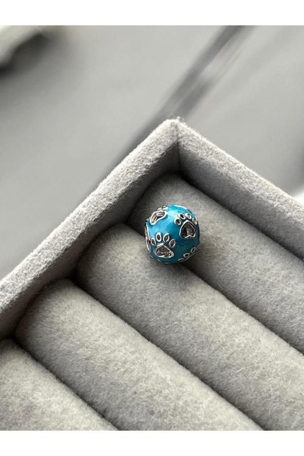 Asafaccessory Pati İzi Desenli Yuvarlak Charm Gümüş Kaplama Mavi S - Image 1