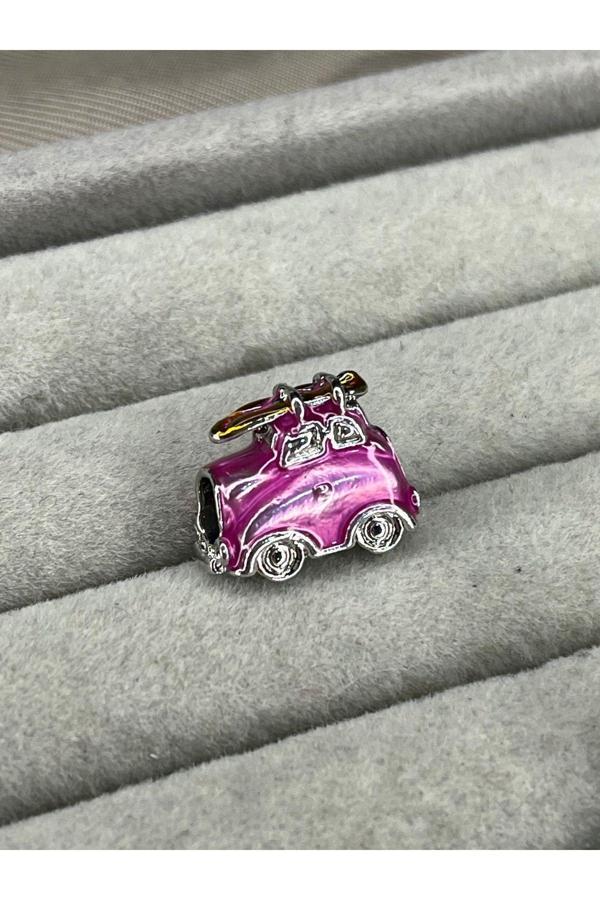 Asafaccessory Pembe Araba Charm Gümüş Kaplama Pembe Tek Ebat - Image 1