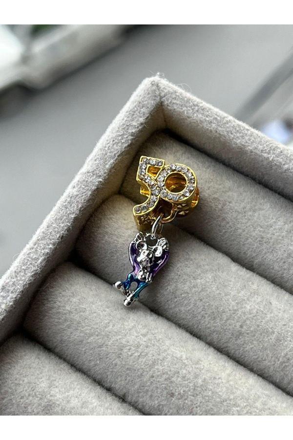 Asafaccessory 50. Yıl Charm Mickey Mouse Gümüş Kaplama Gri Battal Standart - Image 1