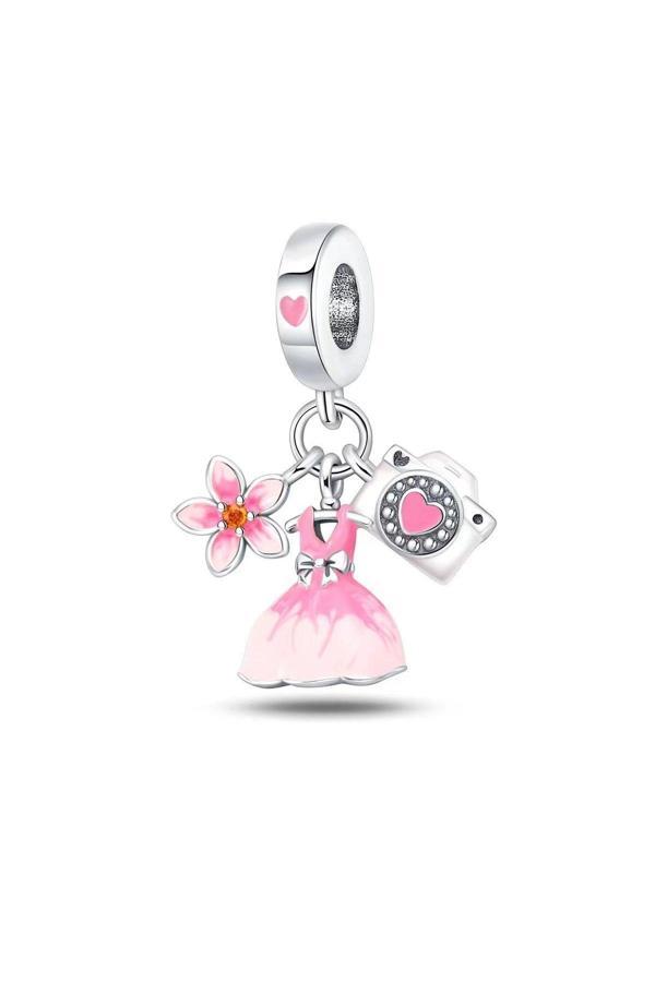 Asafaccessory Sakura Elbise Sallantılı Charm ;/ Gümüş Kaplama Pembe  - Image 1