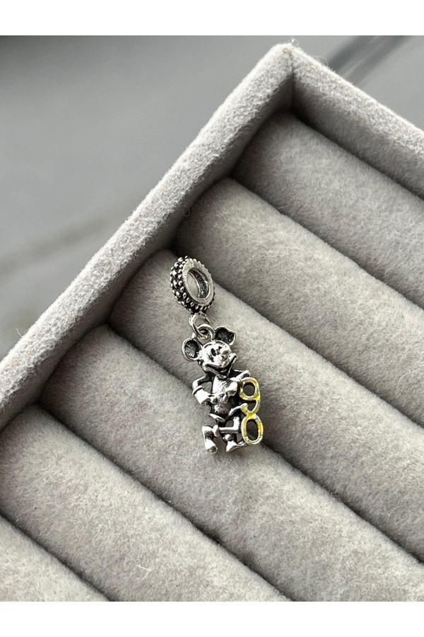 Asafaccessory Mickey 90. Yıl Charm Gümüş Kaplama Gri Battal Standart - Image 1