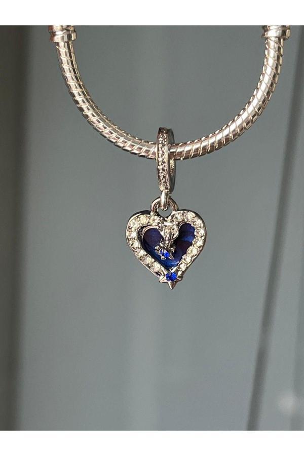 Asafaccessory Kayan Yıldız Kalp Çift Sallantılı Charm Gümüş Kaplama Gümüş Tek Ebat - Image 1