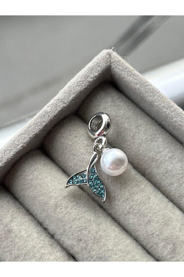 Asafaccessory İnci Sallantılı Balina Kuyruğu Charm Gümüş Kaplama Gri Battal Standart - Image 1
