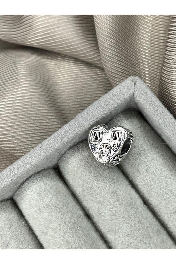 Asafaccessory Ev Pencere Desenli Kalp Charm Gümüş Kaplama Gri Battal Standart - Image 1