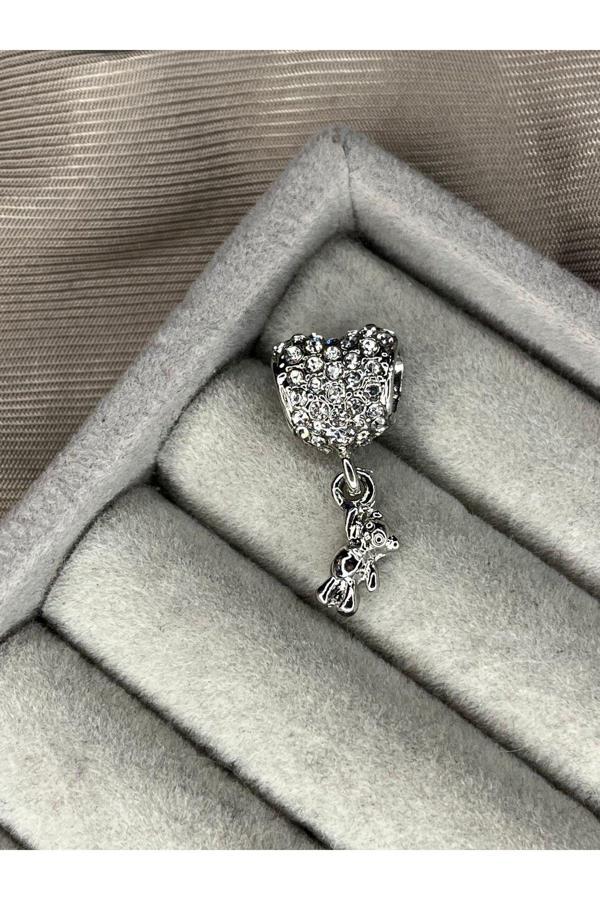 Asafaccessory Ayıcık Sallantılı Beyaz Kalp Balon Charm < Gümüş Kaplama Gri Battal Standart - Image 1