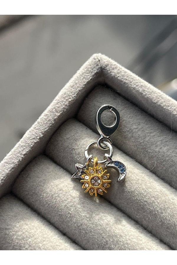 Asafaccessory Güneş Ay Yıldız Sallantılı Charm Gri  - Image 1