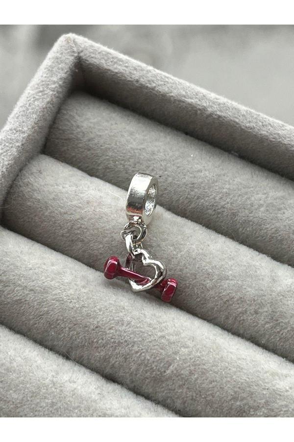 Asafaccessory Kalpli Dumbbell Charm Gümüş Kaplama kırmızı Tek Ebat - Image 1