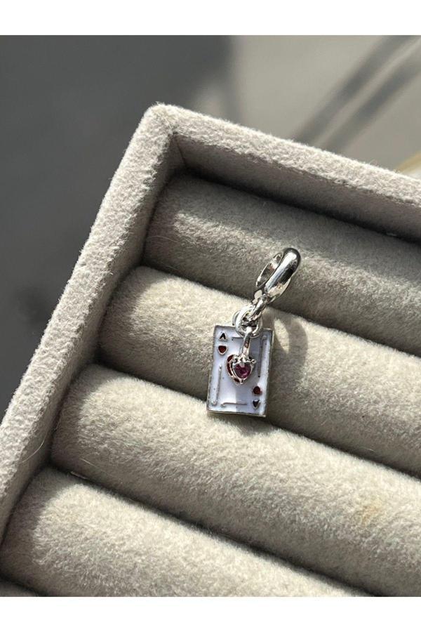 Asafaccessory Kupa Kızı Çift Sallantılı İskambil Kartı Charm Gri  - Image 1