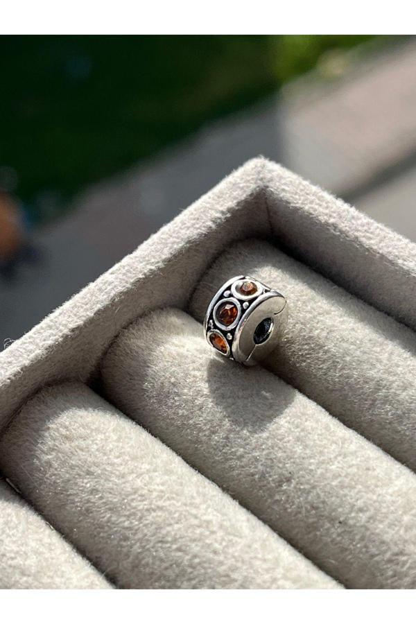 Asafaccessory Turuncu Taşlı Klips Charm Gri  - Image 1