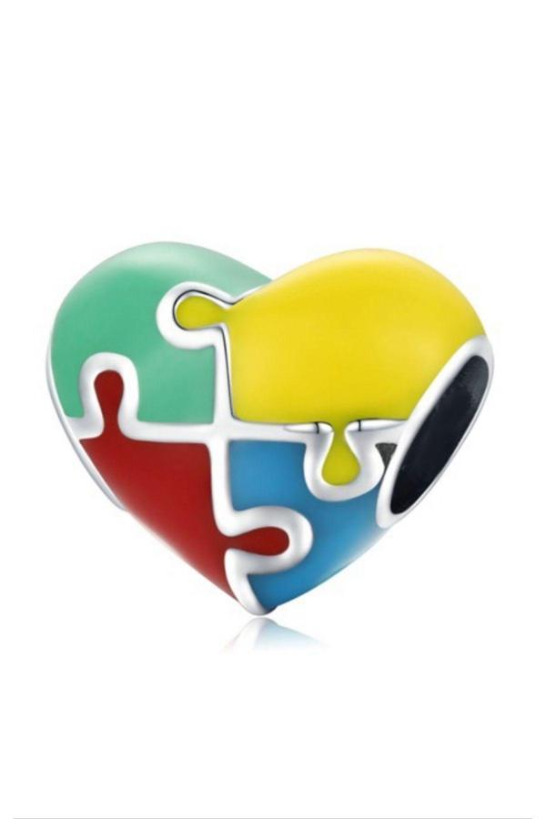 Asafaccessory Yapboz ( Puzzle ) Desen Kalp Charm Gümüş Kaplama Gri Battal Standart - Image 1