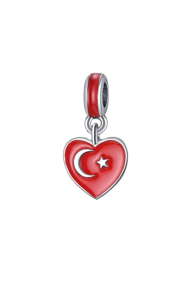 Asafaccessory Türk Bayrağı Charm Gümüş Kaplama Gri Battal Standart - Image 1