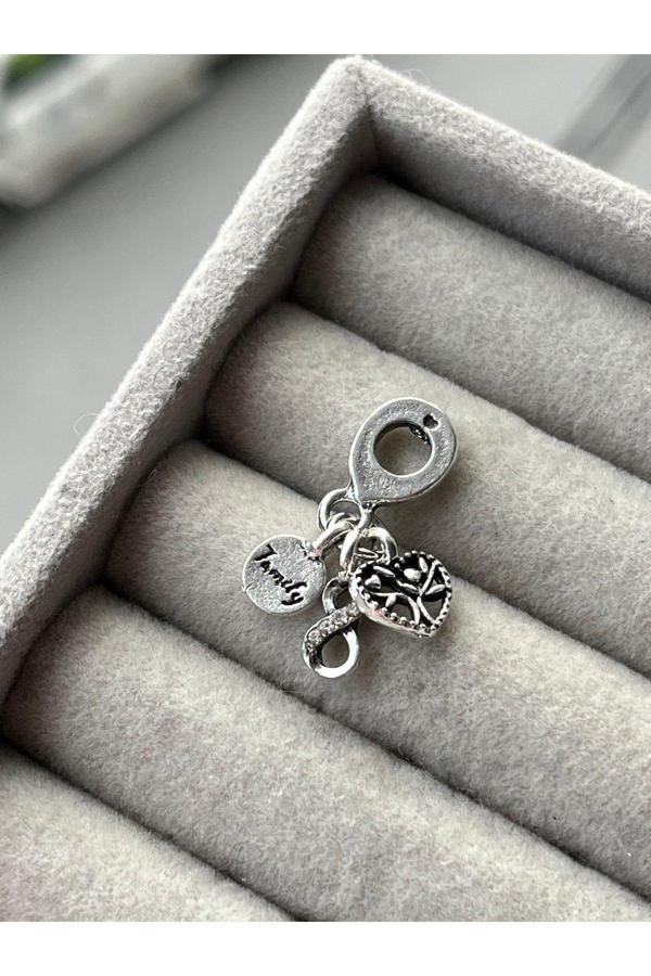 Asafaccessory Family Üçlü Sallantılı Charm ( Gümüiş Kaplama) Gri Battal Standart - Image 1