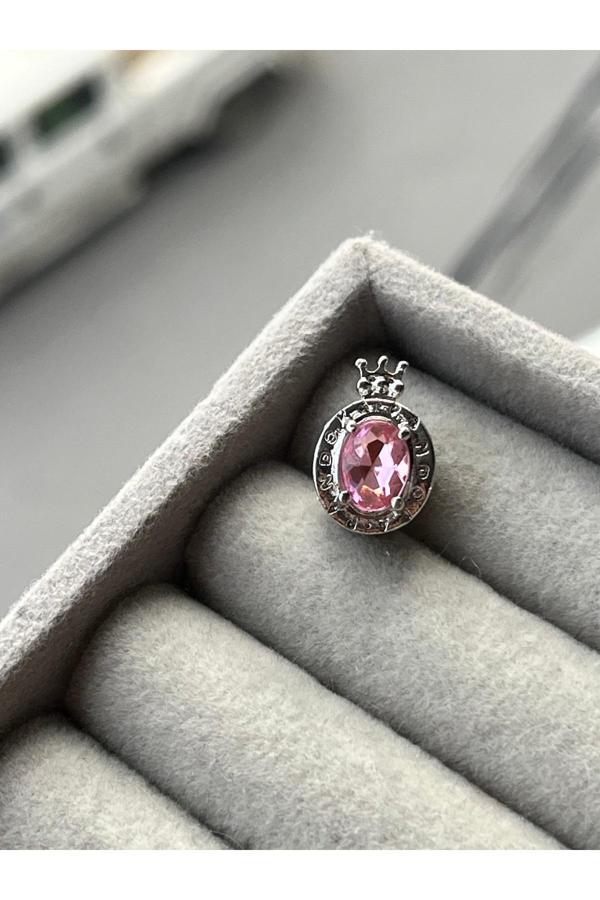 Asafaccessory Taşlı Taç Charm Gümüş Kaplama Pembe Battal Standart - Image 1