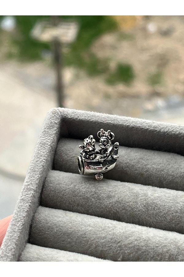 Asafaccessory Minnie Ve Mickey Uçak Charm Gümüş Kaplama Gri Tek Ebat - Image 1