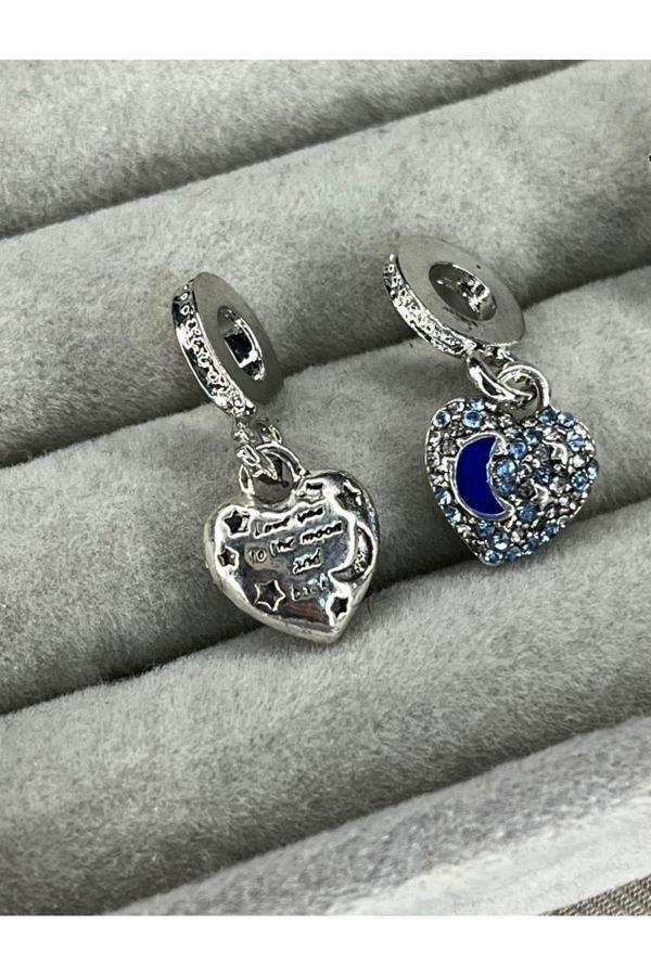 Asafaccessory Mavi Ay Ve Yıldızlar Kalp Charm Gümüş Kaplama Mavi Tek Ebat - Image 1
