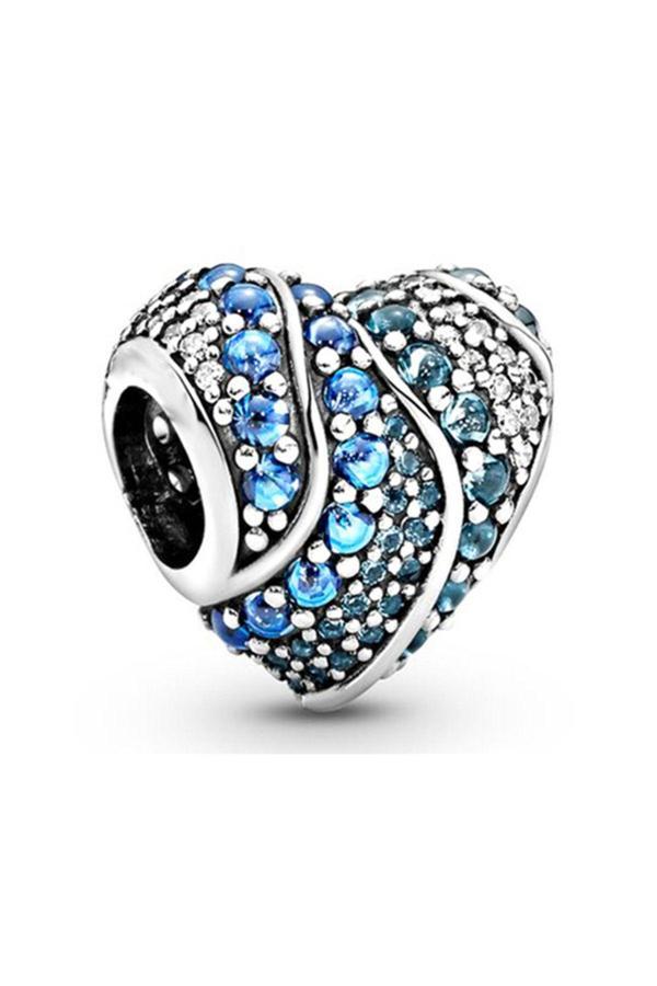 Asafaccessory Renkli Taşlı Kalp Charm Gümüş Kaplama Gri Battal Standart - Image 1