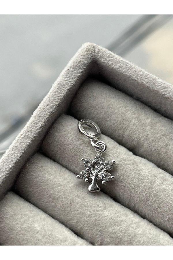 Asafaccessory Doğa Charm Sallantılı Işıltılı Ağaç Gümüş Kaplama Gri Tek Ebat - Image 1