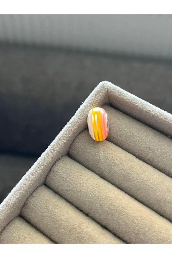 Asafaccessory Çizgili Renkli Murano Charm Gümüş Kaplama gri S - Image 1