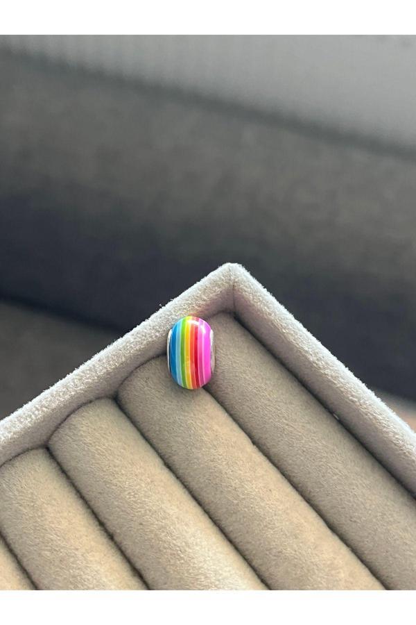 Asafaccessory Çizgili Renkli Murano Charm Gümüş Kaplama gri S - Image 1