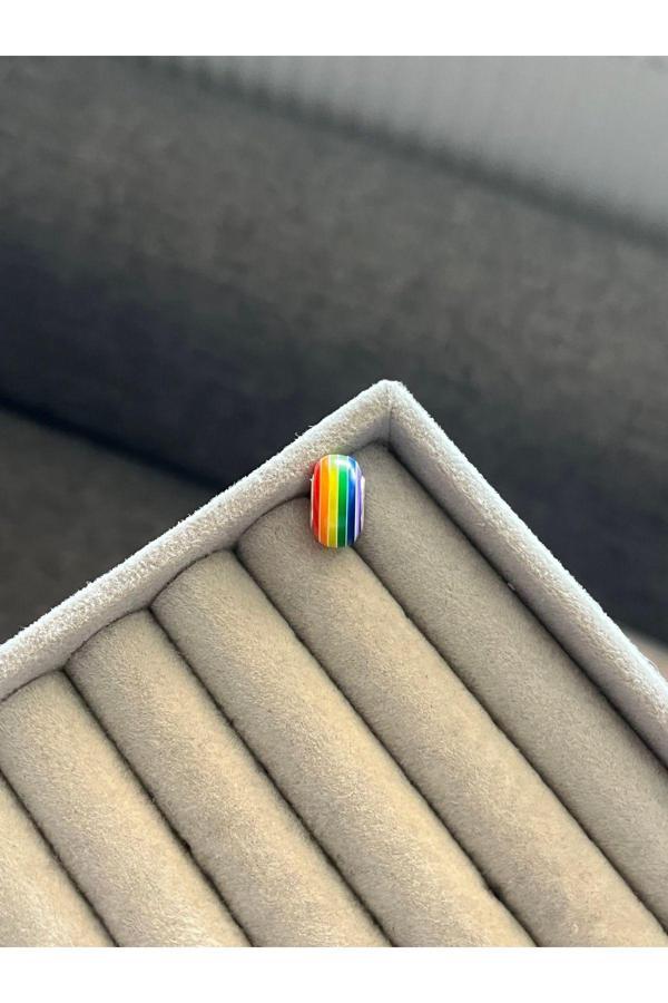 Asafaccessory Çizgili Renkli Murano Charm Gümüş Kaplama gri S - Image 1