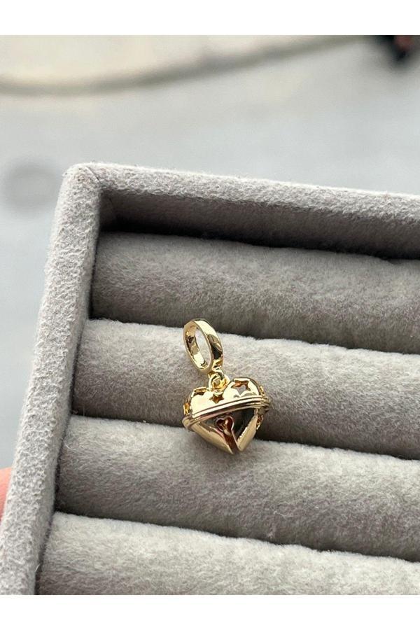 Asafaccessory Sallantılı Kalpli Çan Charm Gümüş Kaplama Altın Tek Ebat - Image 1