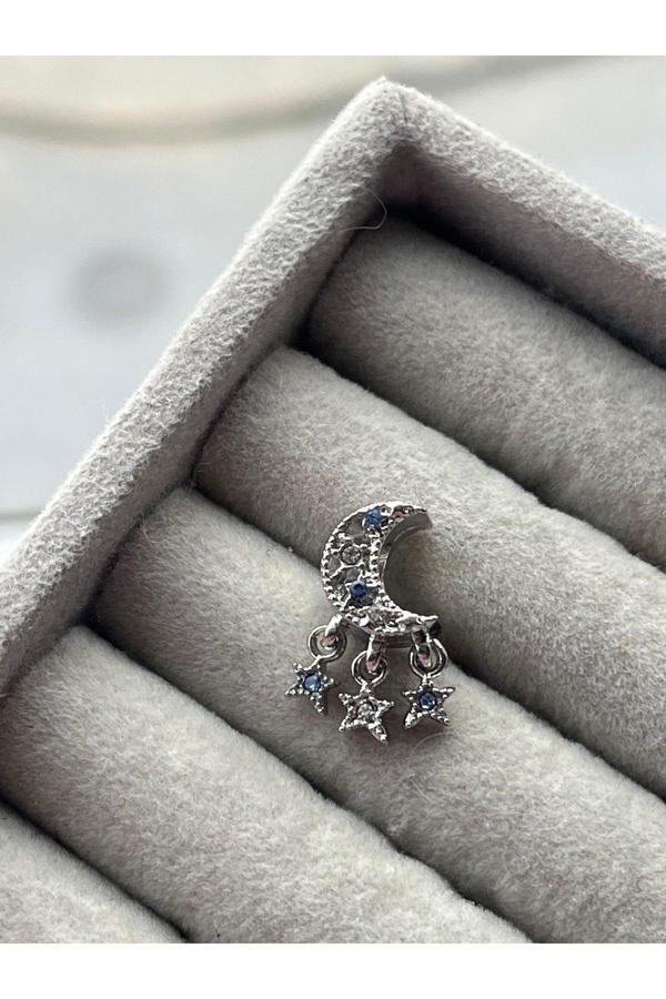 Asafaccessory Yıldız Sallantılı Ay Charm Gümüş Kaplama Gri Tek Ebat - Image 1