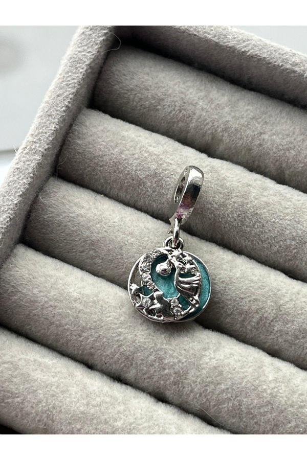 Asafaccessory Leylek Ve Yıldızlar Işıltılı Charm Gümüş Kaplama Gri Tek Ebat - Image 1