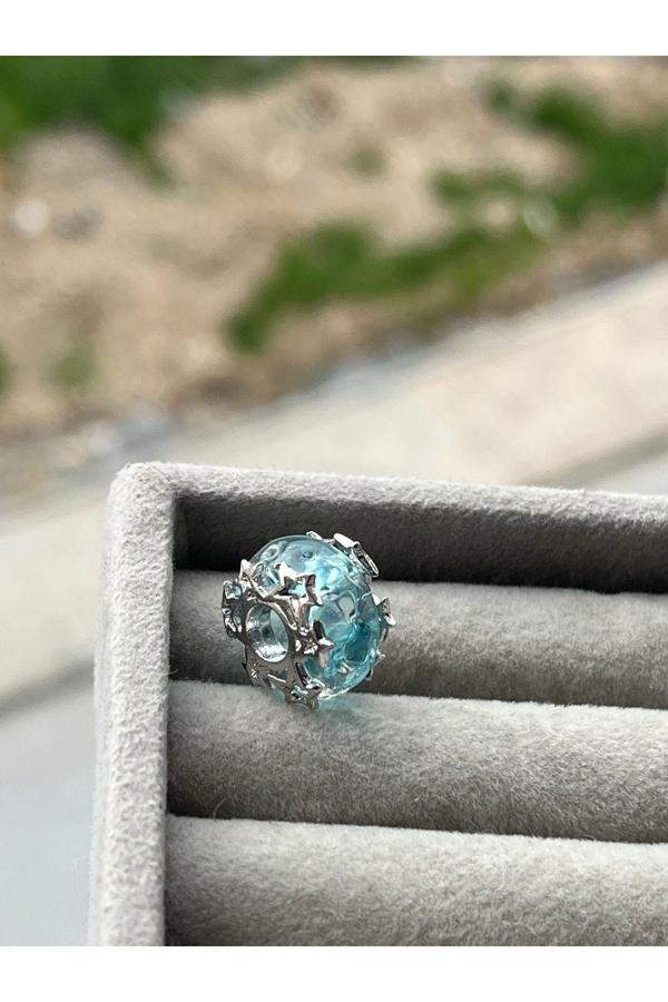 Asafaccessory Buz Mavisi Kristal Murano Charm Gümüş Kaplama Mavi Tek Ebat - Image 1