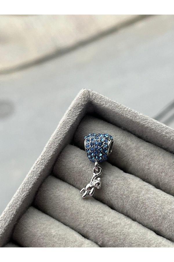Asafaccessory Mavi Taşlı Balon Charm Ayıcık Sallantılı Gümüş Kaplama Mavi Tek Ebat - Image 1